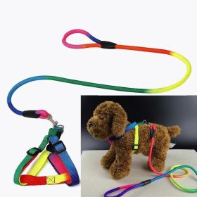 1 Set Nylon Rainbow Pet Dog Collar Harness Leash Soft Walking Harness Lead Colorful and Durable Traction Rope 120cm (Color: iridescent, Size: M)