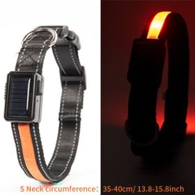 Solar And USB Rechargeable Light Up Pet Collar Waterproof LED Dog & Cat Collars For Night Walking (Color: Orange, Size: S)