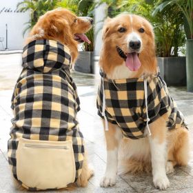 Plaid Dog Hoodie Pet Clothes Sweaters with Hat and Pocket Christmas Classic Plaid Small Medium Dogs Dog Costumes (colour: Zipper pocket coat beige black, Size: 3XL (chest circumference 70, back length 55cm))