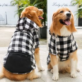 Plaid Dog Hoodie Pet Clothes Sweaters with Hat and Pocket Christmas Classic Plaid Small Medium Dogs Dog Costumes (colour: Zipper pocket coat black and white, Size: XL (chest circumference 52, back length 40cm))
