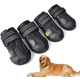 Dog Boots; Waterproof Dog Shoes; Dog Booties with Reflective Rugged Anti-Slip Sole and Skid-Proof; Outdoor Dog Shoes for Medium Dogs 4Pcs (Color: black, Size: Size 1)