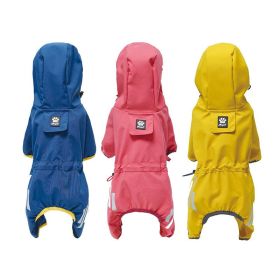 Small dog raincoat; body full surrounding; waterproof poncho pet clothes; with tow holes in the back (colour: turmeric, Size: L (recommended weight 6-9 jin))