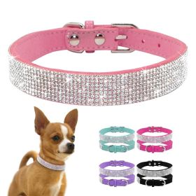 Dog Collar Crystal Glitter Rhinestone Pet Collars Zinc Alloy Buckle Collar For Small Medium Dogs Cats Chihuahua Pug Dog Collar (Color: purple, Size: M)